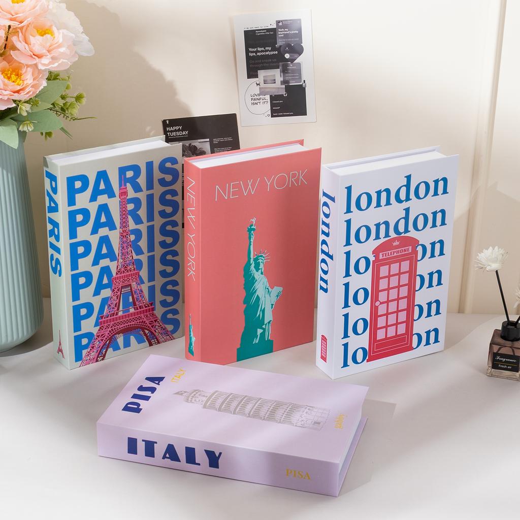 New York Paris London Series Luxury Fake Book Decoration Remote Control Storage Box Fashion Coffee Table Decoration Accessories