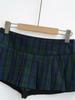 Women's Green Plaid Retro Pleated Mini Skirt, Low-Waist, Slimming, Anti-Exposure, Petite Fit