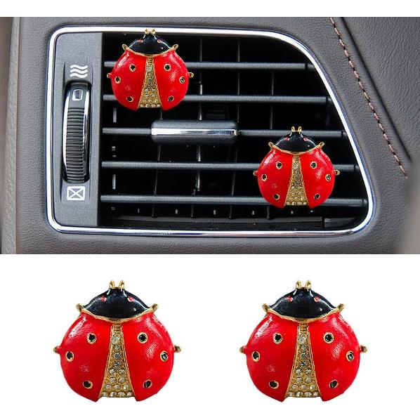 2PCS Ladybug Car Dashboard Air Vent Trim Clips, Alloy Animal Auto Air Outlet Clip Decoration, Cute Car Interior Diffuser Vent Clip Accessories for