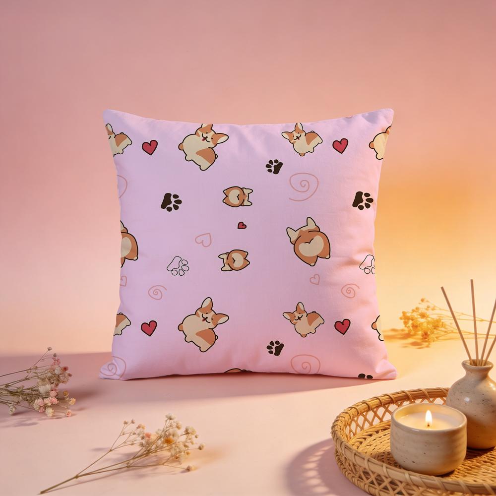 Adorable Corgi Dog Design Cushion Cover Comfortable Durable Pillow Cover MultiScene for Home Office Car Sofa