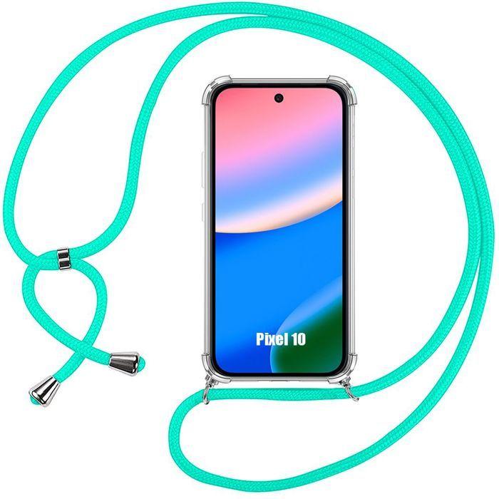 Coque pour Google Pixel 10, Silicone Antichoc Protection Transparente avec Cordon Turquoise