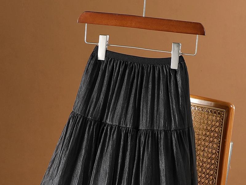 DIMANAF 2026 Summer Women New Skirts Solid Elastic Waist Pleated Elegant Skirts
