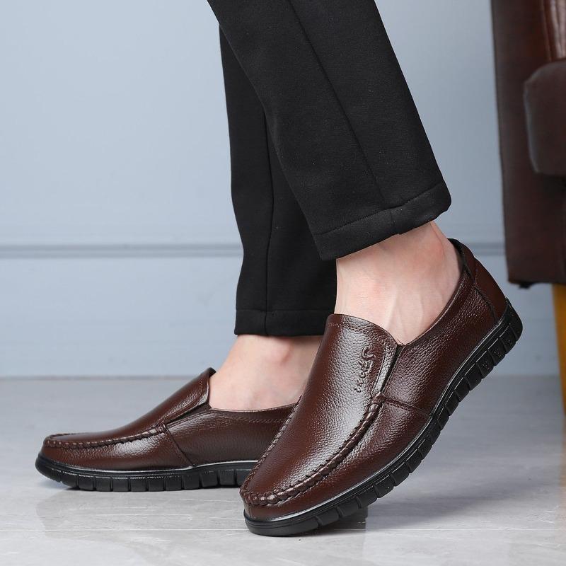 [Real First-layer Cowhide] High-end Men's Business Casual Leather Shoes, One-pedal Lazy Shoes, Driving Shoes