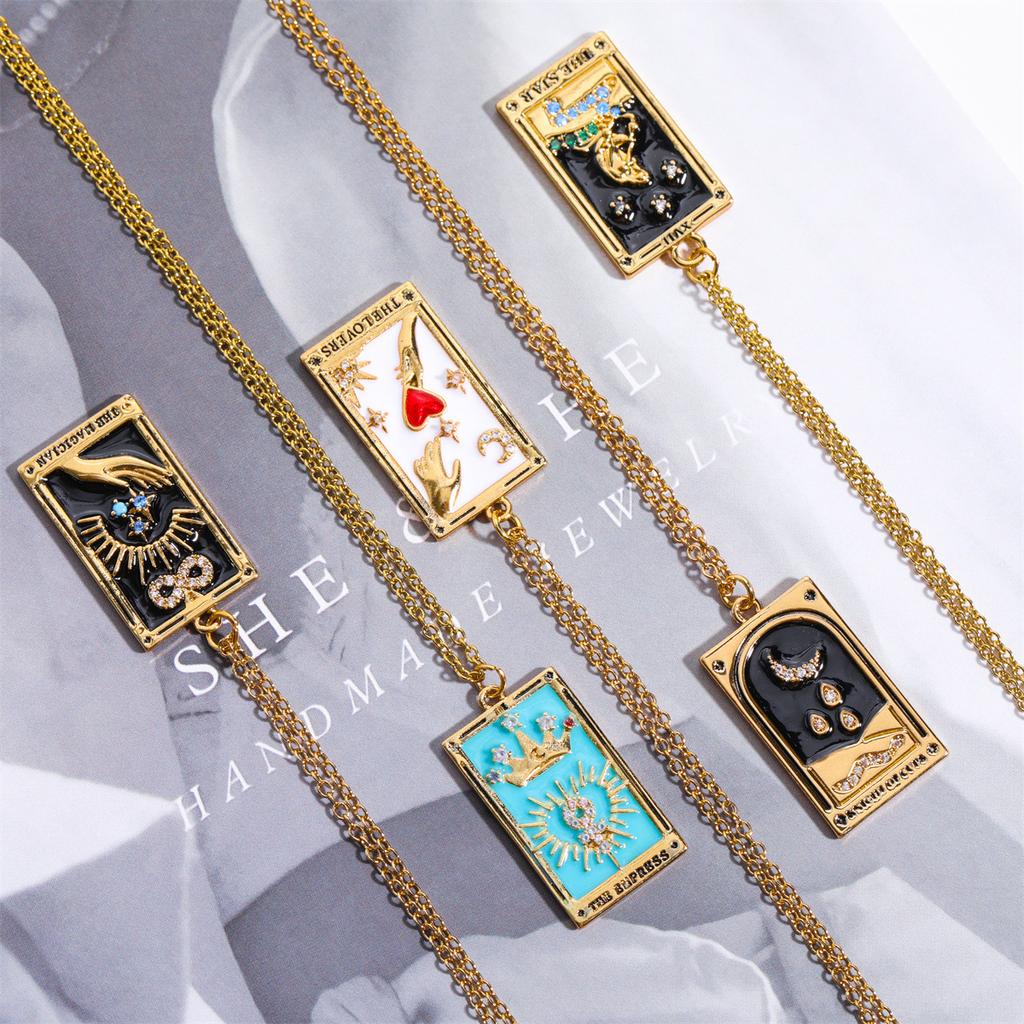 Women's Jewelry Straps Tarot Square Necklace Female Ins Jewelry Ladies