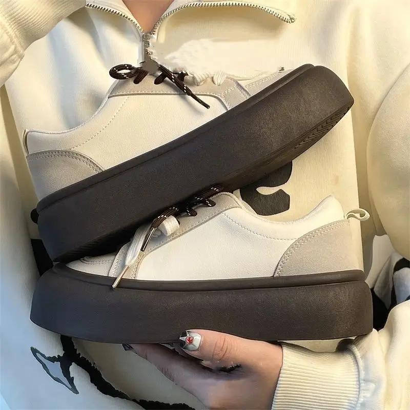 Мода 2025 Туфли женские на шнуровке с круглым носком Предлагает Тренды Оригинальные 39 Для ходьбы Y2k Новая Эстетика Дешевая Женская Обувь на Распродаже