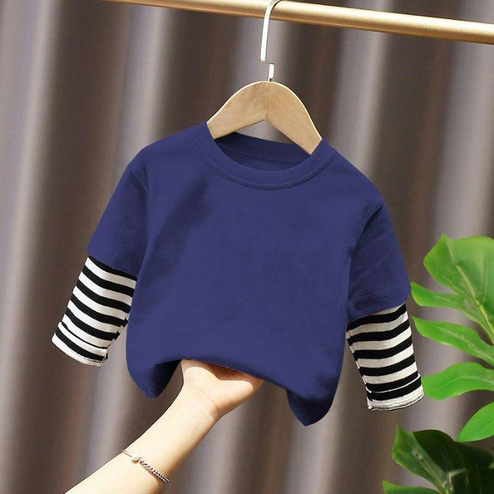 Children Long Sleeve T-Shirt Kids Tops Boy Solid Color Fashion Striped Sleeves Tee Girl Casual Cute Shirt Spring Autumn Clothing