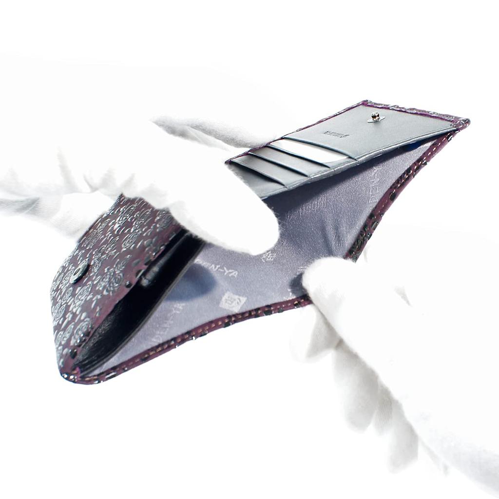 Inden bifold bill compartment box type coin purple background x black rose petite [Indenya] wallet, H, purse, deerskin, lacquer, 2204-06-176