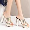 Thick High Heels Women's Slippers Platform Summer Mules Shoes Ladies Sandals Sexy Gold Silver Party Shoes Large Size 43