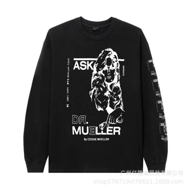 ERD Doodle Graphic Long Sleeve T-Shirt Men Women Loose Fit Casual Streetwear American Style Teenagers