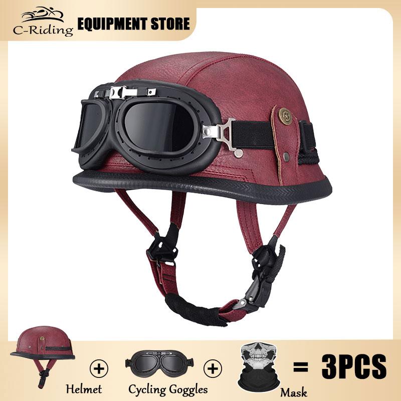 Vintage Black Retro Helmet Summer Breathable Sun Protection Lightweight Helmet Leather High Quality DOT Approved