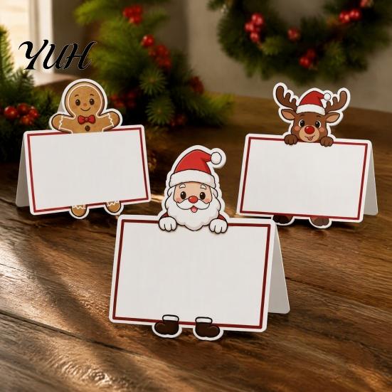 Christmas Party Supplies Place Card Holders, Cartoon Santa Reindeer Name Tag Stands Decorative Food Tent Cards for Table Seating, Festive DIY Write-On