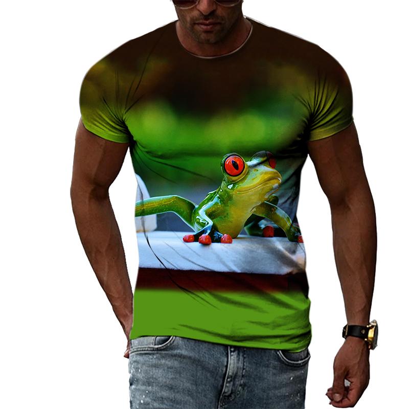 Hip Hop Funny Frog Summer New Men's Personality T-Shirt 3D Printing Creative Trend Short Sleeve Fashion Casual Round Neck Shirt