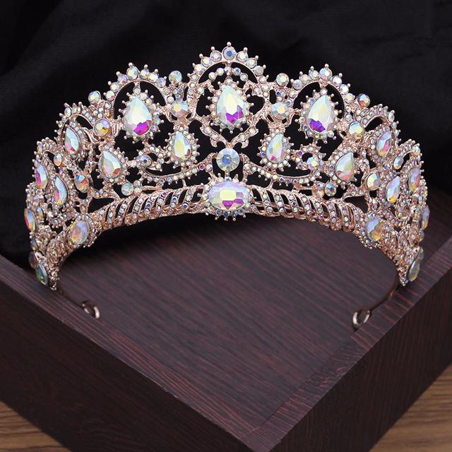 Baroque Ab Crystal Wedding Crown Bridal Tiaras Headbands For Queen Bride Diadem Headdress Prom Hair Jewelry Ornaments