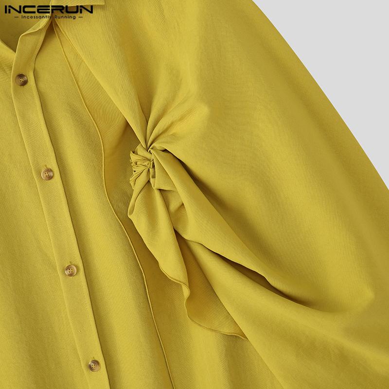 INCERUN Мужские рубашки с воротником-лацканом, коротким рукавом, пуговицами, оборками и слоями в стиле пэчворк, повседневные рубашки-накидки