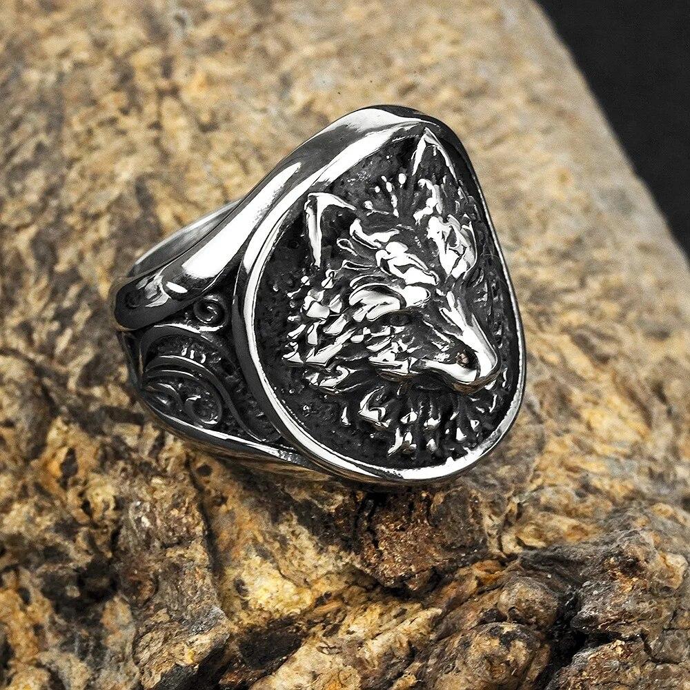 Men Biker Nordic Viking Rings Stainless Steel Retro Nordic Ethnic Belief Odin Viking Rune Ring Men Amulet Jewelry
