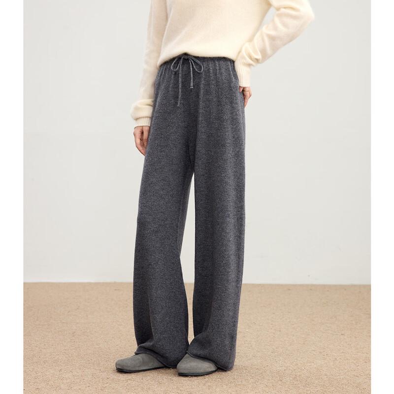 Shexi Women's 100% Wool High-Waisted Wide-Leg Knit Trousers