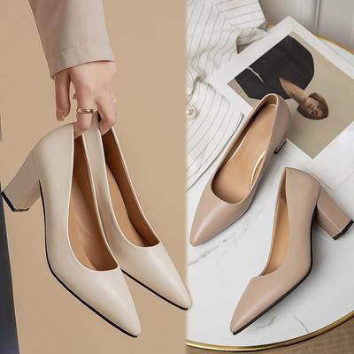 Женские туфли-лодочки, женские лаконичные туфли с острым носком и высоким каблуком, женские офисные туфли, обувь на толстом каблуке