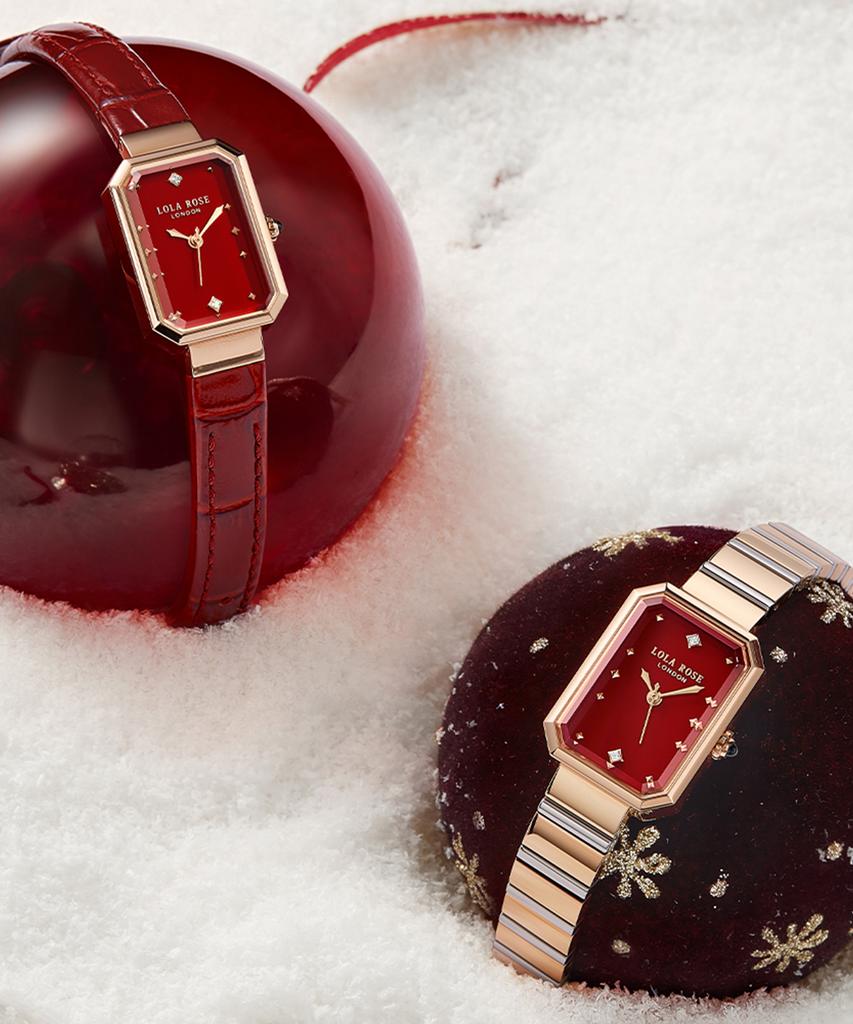 Lollalojeu Ms Lola Carnelian Red Women'S Metal Watch Leather Strap Set