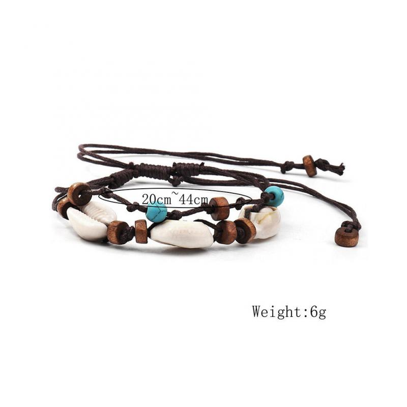 Women's shell stone anklet, wooden bead shell anklet