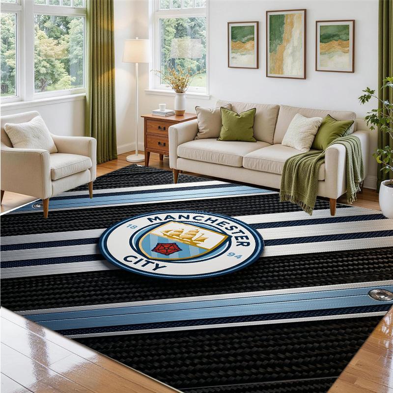 Manchester City Design Crystal Velvet Rug Soft Decorative Mat for Bedroom Entrance