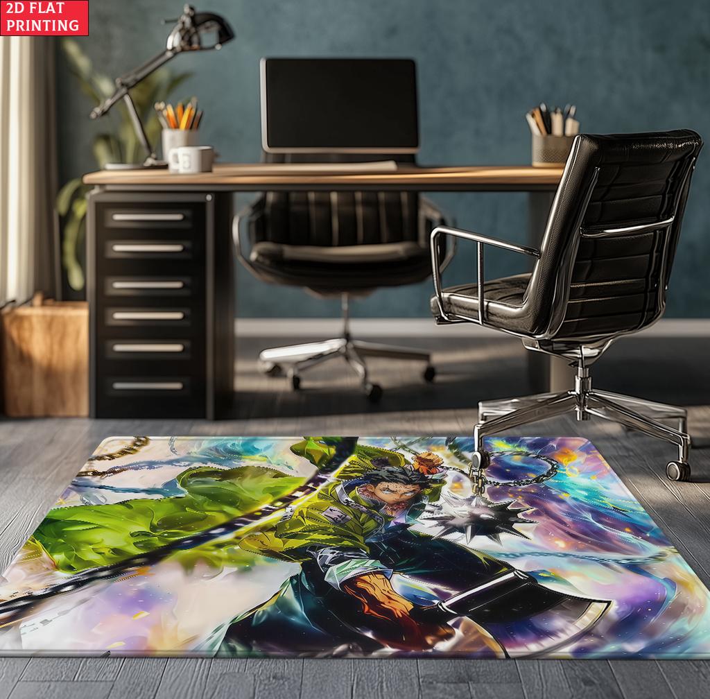 Anime Demon Area Rug, Dark Fire Water Theme Non-slip Floor Mat, Gamer Room Bedroom Decor Carpet, Washable Home Gift