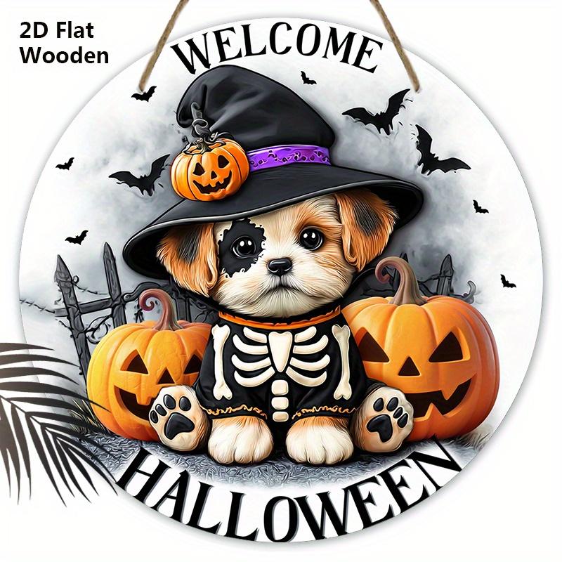 Halloween Wooden Welcome Sign with Dog & Pumpkin Pattern - Charming Figurine Ornaments - Ideal for Front Door, Wall, Room Decor
