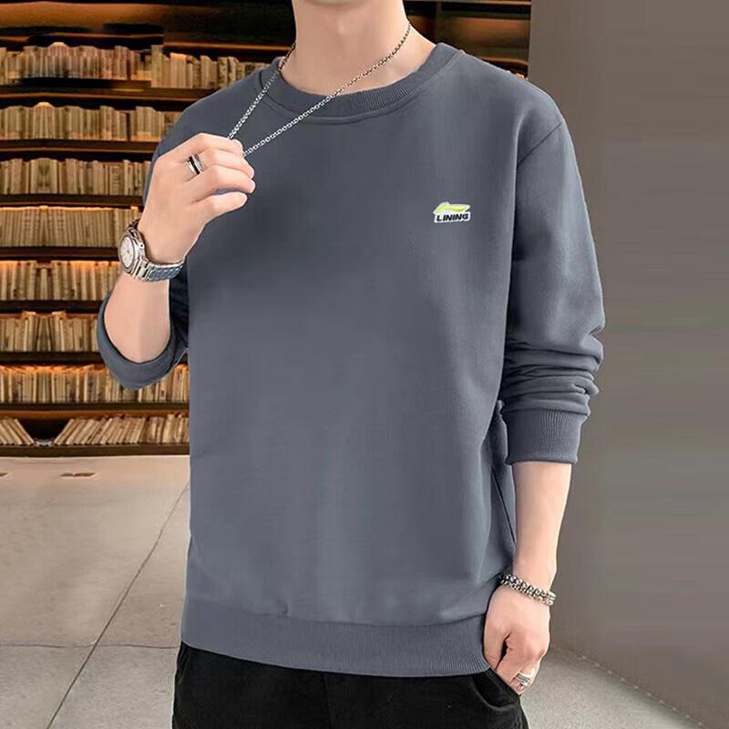 Толстовка свободного кроя с круглым вырезом и длинными рукавами Li Ning Plain Logo, унисекс, серая AWDTC19-2