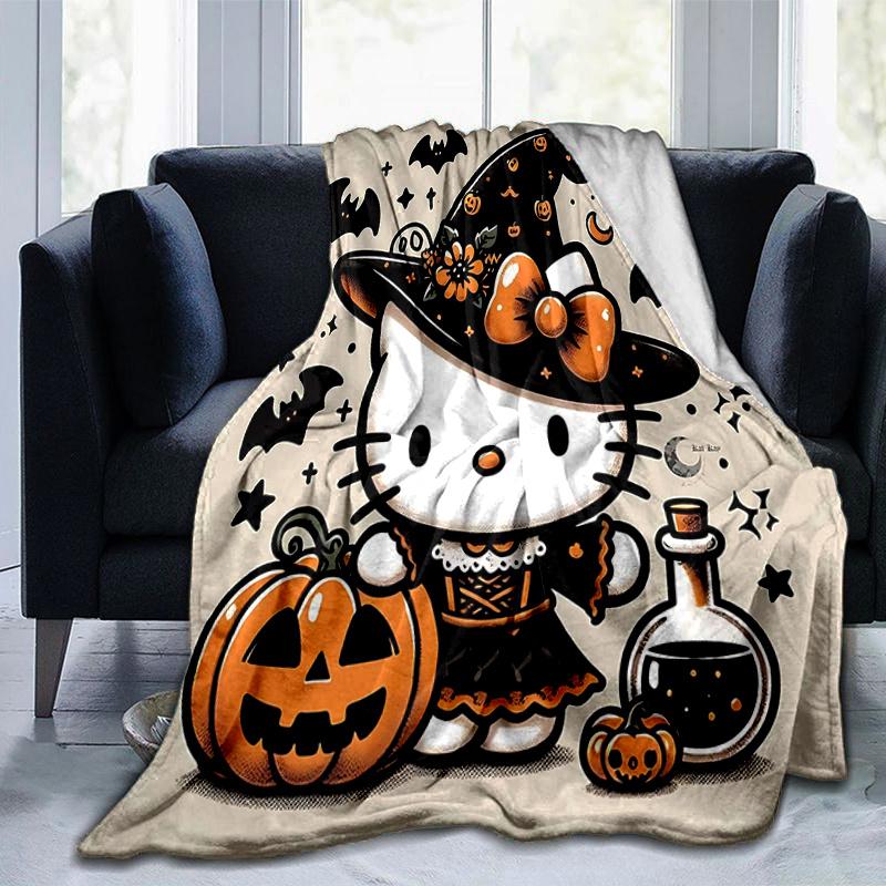 1pc Witch Hello Kitty Blanket, Seasonal Universal Home Decorative Throw Blanket for Room, Living Room, Travel, Camping, Car Blankets, Beach, Office Na