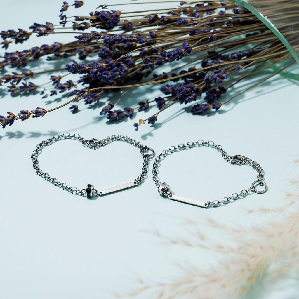 Парный браслет-ножной браслет 2 в 1 Набор из 2 штук Хирургическая сталь 316L Ракушка Пластина Кольцо Белый Черный [Белый Клевер] 15-23см/16-26см 4SBR053WH&4SBR053BK