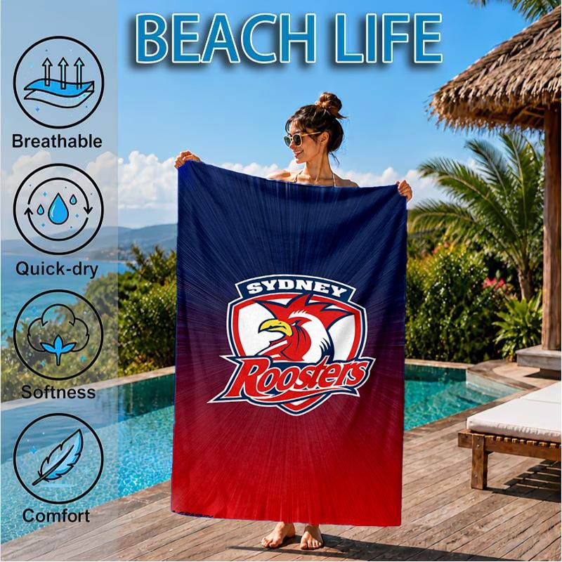 Пляжное полотенце с символикой команды Sydney Roosters, Быстросохнущее, Легкое в уходе, Подходит как для занятий спортом, так и для пляжного отдыха, Спортивный незаменимый аксессуар