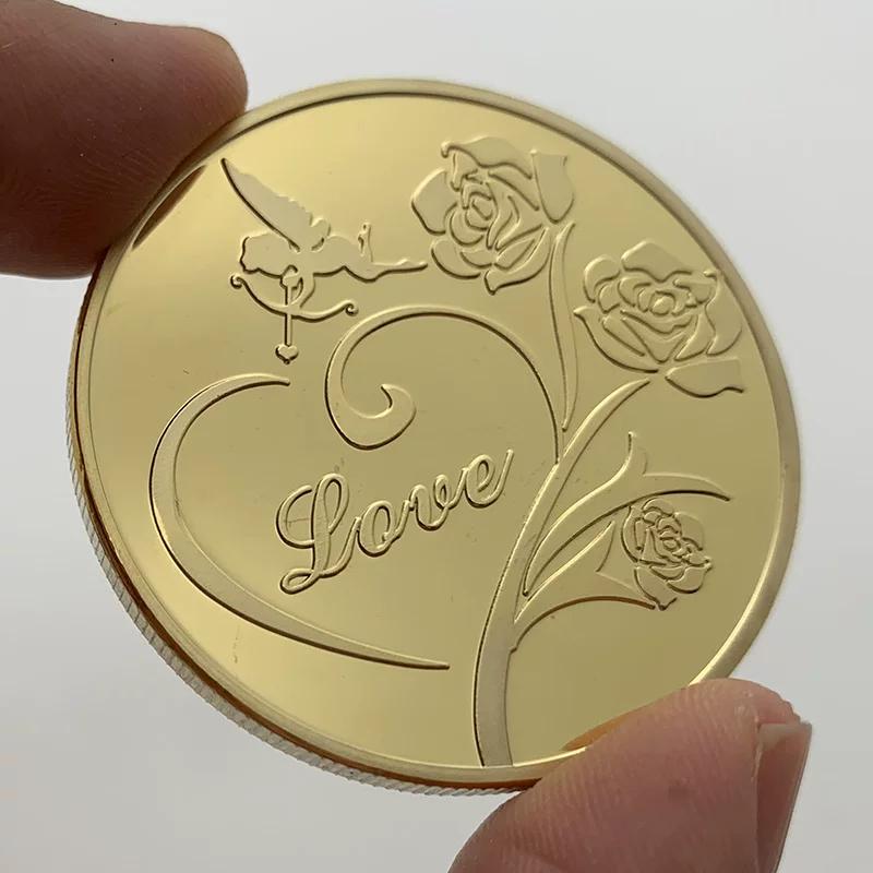 Rose Heart Love Angel Gold Plated Commemorative Coin Collection Coin Tooth Fairy Gold Coin Commemorative Medal Coin