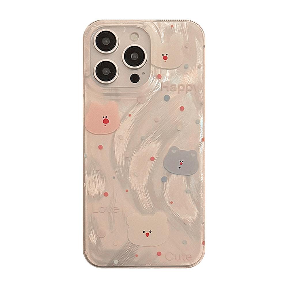 Colorful Bear Head Mobile Phone Case Suitable for Apple 15 Feather Yarn Iphone13 Anti Fall 14 Korean 16 Promax Cartoon