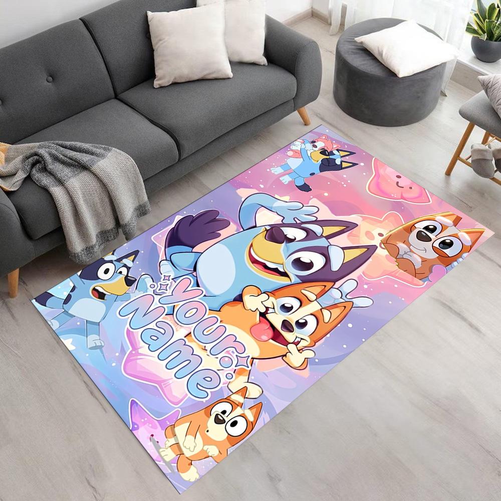 Bluey Customized Name Carpet Perfect for Game Room Dining Room Dormitory Kitchen Anti-slip Rug Decorate Offices Birthday/Christmas Gift