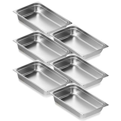 6 Pack Hotel Pans, Full Size Anti-Jam Steam Pan, 0.8mm Thick Stainless Steel Restaurant Steam Table Pan, 4-Inch Deep Commercial Table Pan