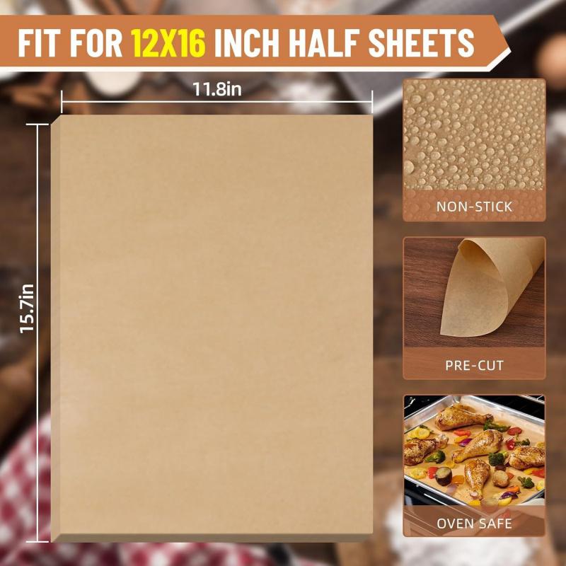 100 Pcs Paper Food Grade Baking Sheets Non-Stick Oil-Proof Baking Paper Oven Liner Sheet BBQ Pad for Baking and Barbecue Air Fryer Paper