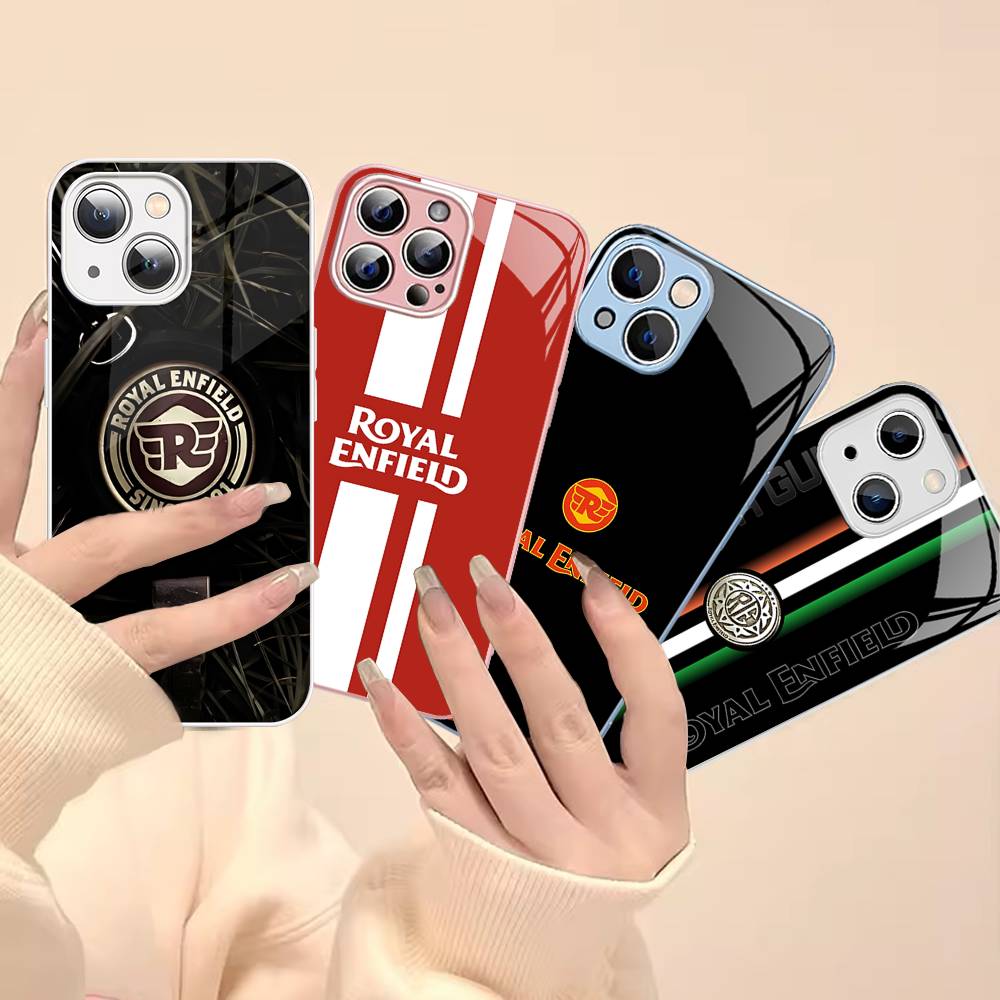 R-ROYALS E-ENFIELDS Логотип Закаленное Стекло Для Iphone 14 13 12 11 Pro Mini XS MAX 14Plus X XS XR Чехол