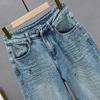 Весна-лето, подвеска, дизайн, высокая талия, выбеленные джинсы, женские свободные, утягивающие и подходящие ко всему прямые брюки