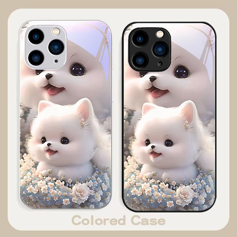 Милый питомец Милый щенок Собака Фиолетовый Для Iphone 16 Plus 15 14 13 12 Mini 11 Pro Max X XS XR 7 8 Plus 2022 Закаленное стекло Чехол для телефона