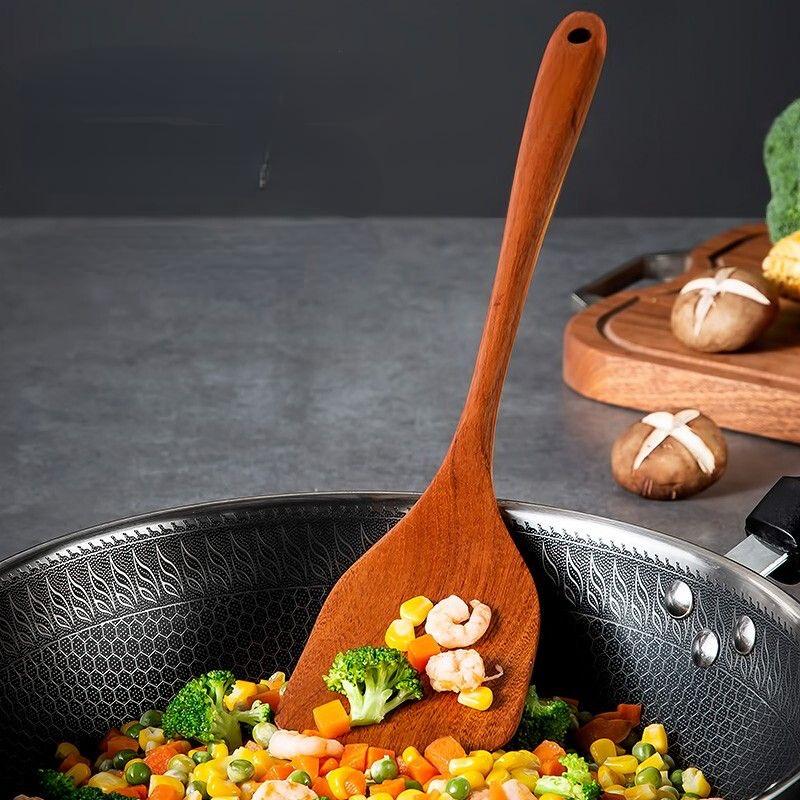 Solid Wood Spatula Ebony Household Heat-resistant Frying Spatula Wooden Soup Ladle Spatula Spoon Set Without Paint and Wax