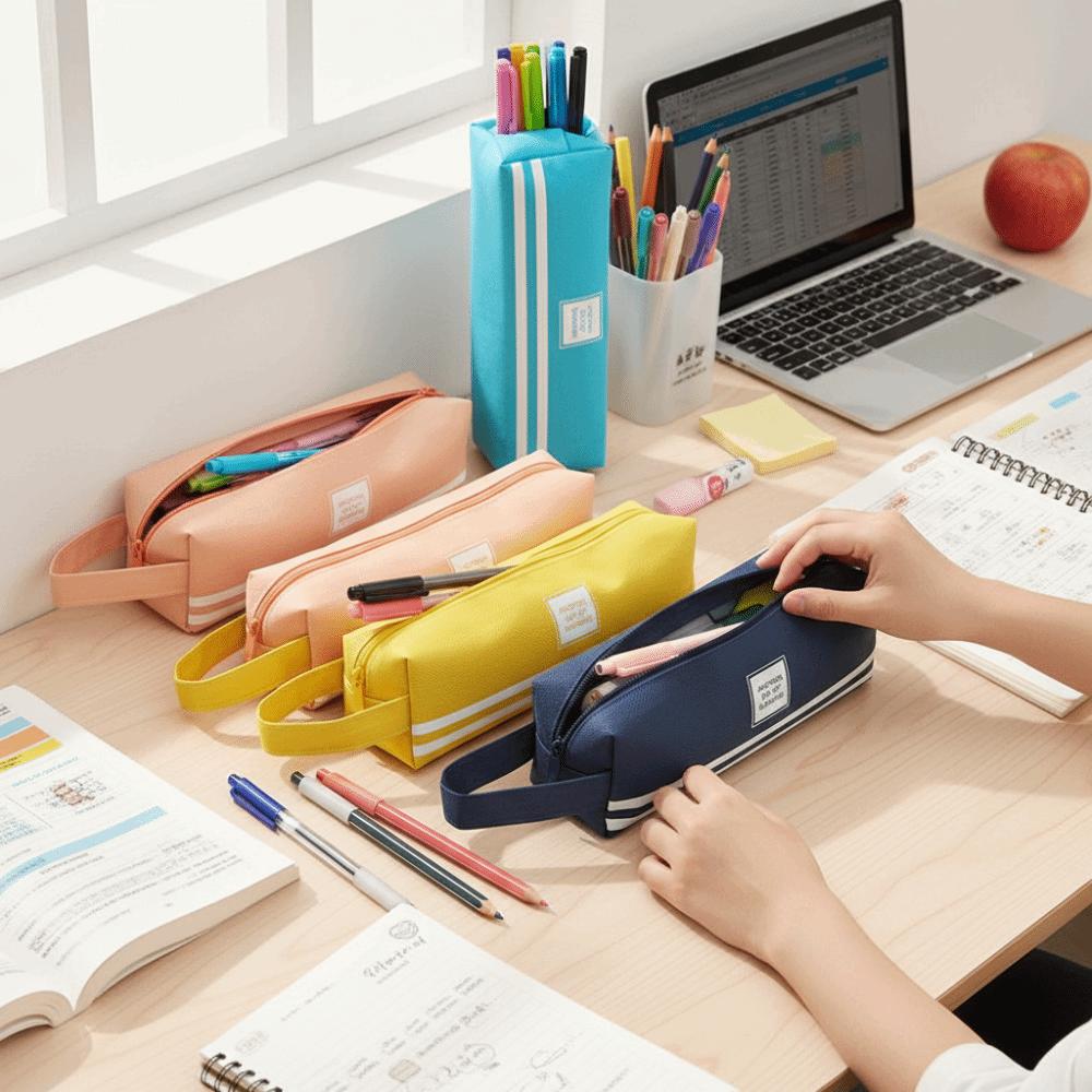 Canvas Large Capacity Pencil Case Solid Color Pencil Box High Quality Stationery Organizer Office