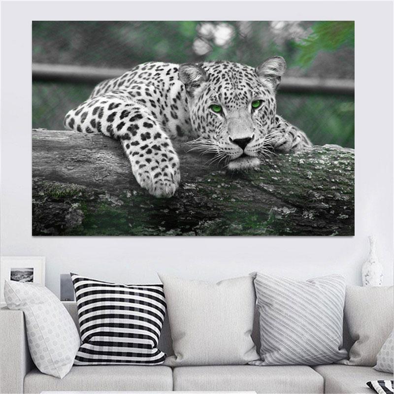 Плакаты и принты с Картинами На Холсте С Животными, Зеленые Глаза, Черно-белое, Гостиная, Дом, Дикая Жизнь, Настенное Искусство
