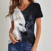 Summer Women's V-neck T-shirt Outdoor Casual Cat Three-dimensional Printing Short-sleeved Women's Clothing