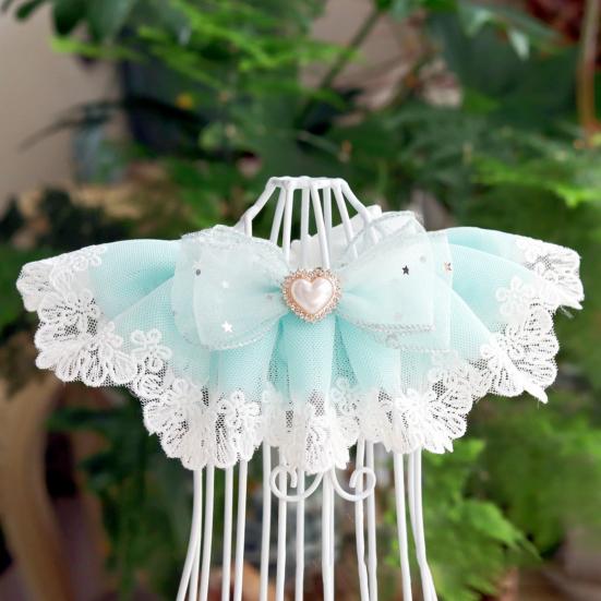 Cat Lace Collar Faux Pearl Decoration Soft Comfortable Pet Cat Dog Bowknot Saliva Towel Daily Collocation