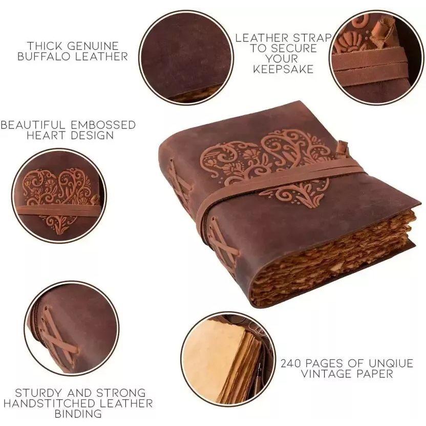 Кожаный журнал для сердца Блокнот для письма ручной работы в кожаном переплете Deckle Edge