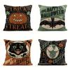Linen Blend Throw Pillow Covers 45x45cm Vintage Halloween Scaredy Cats Pumpkins Home Decor Pillowcase Square Cushion Covers