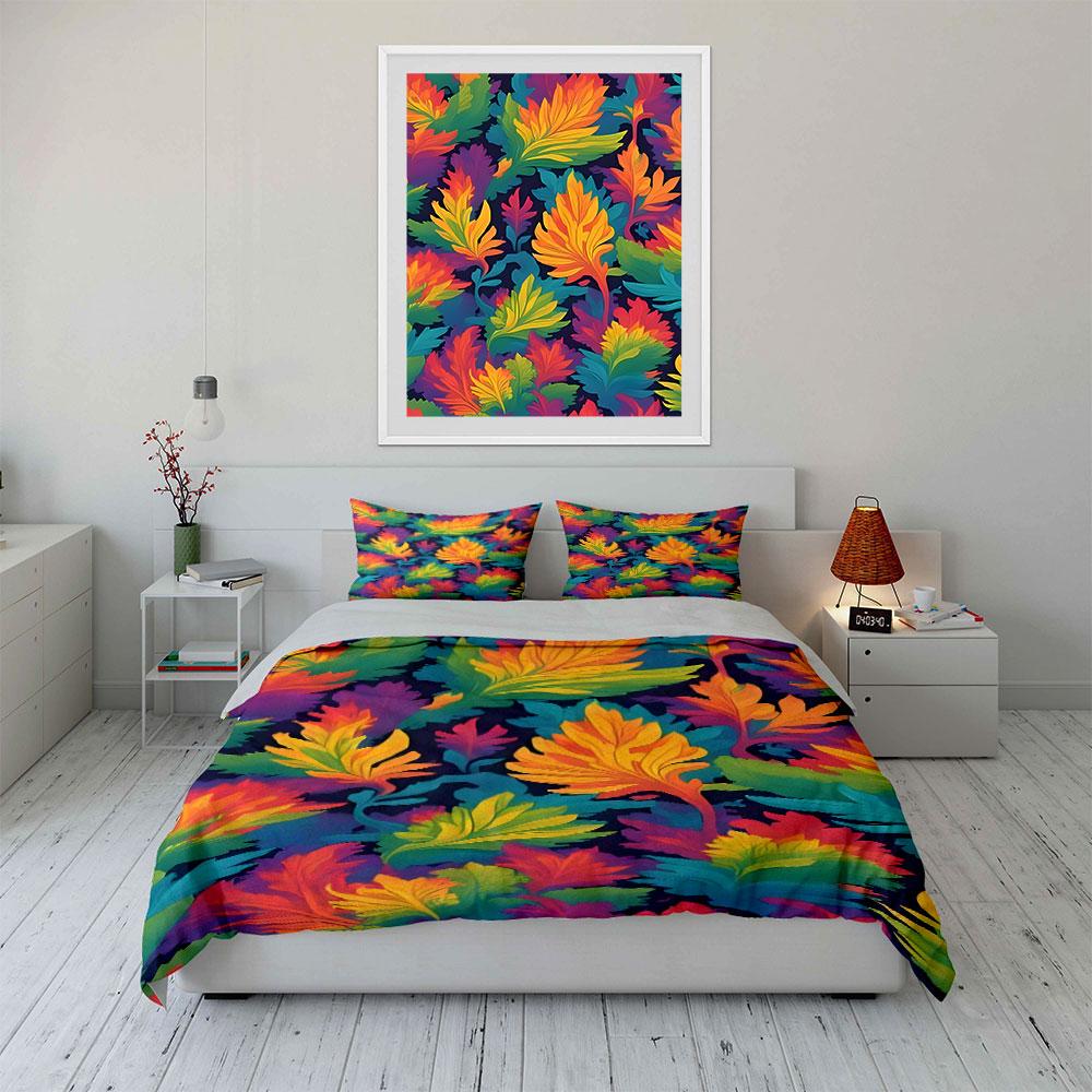Colorful tropical leaf pattern. Bedding sets Duvet cover sets Duvet covers Pillowcases(1*Duvet Cover 2*Pillowcases without duvet insert)