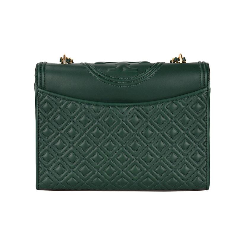 Tory Burch Fleming Quilted Suede Tassel Pendant Flap Woven Chain Leather Shoulder Bag Women Shoulder Bag Dark-Green 43833-318