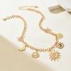 Sun Ray Necklace Vintage Alloy Accessories Spiral Personality Relief Portrait Moon Collarbone Chain Woman