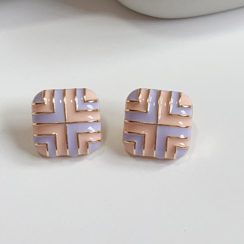 Винтажные квадратные серьги-пусеты из эмали в стиле Гонконга из серебра 925 пробы в модных цветах