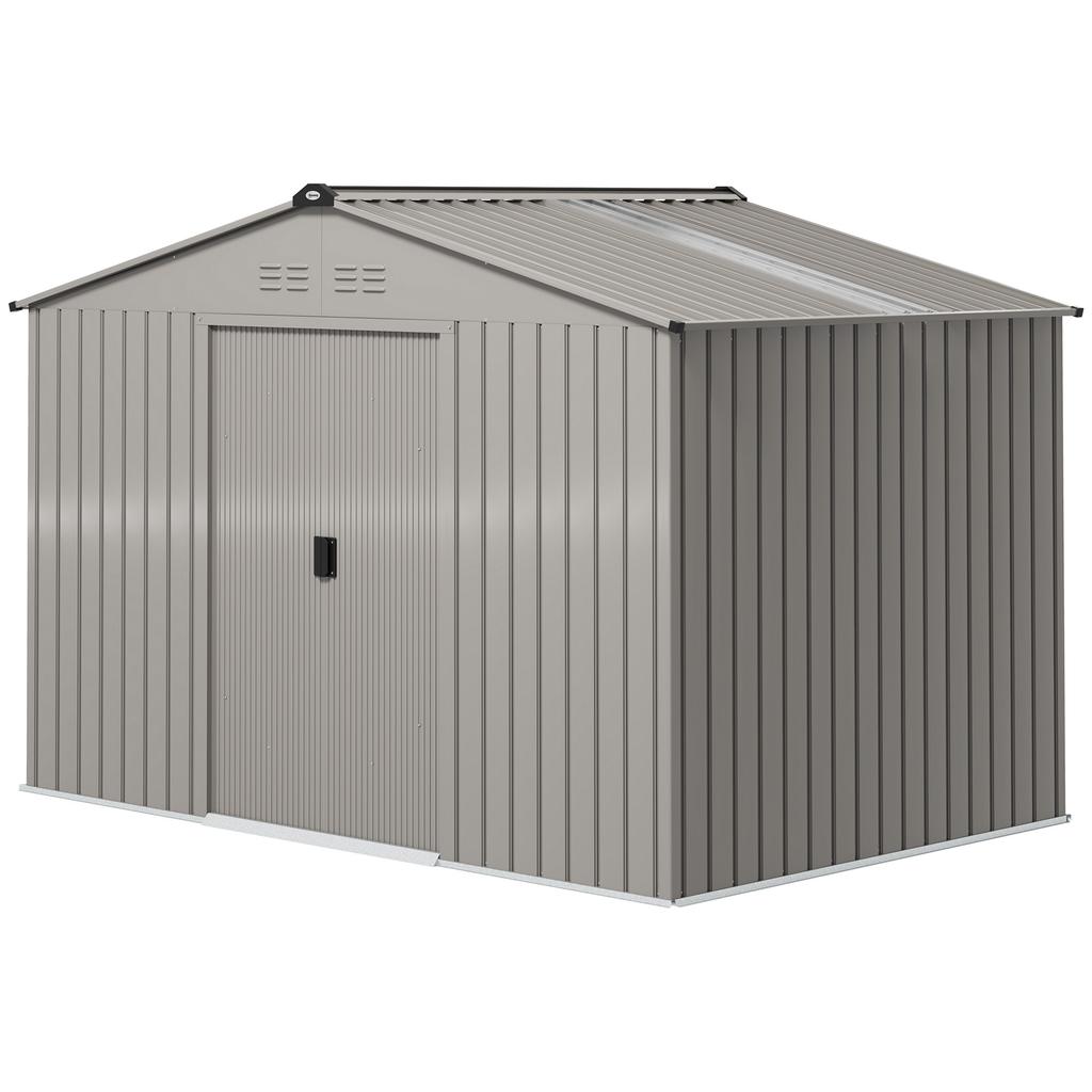 Garden Storage Shed Metal Outdoor Storage Shed House With Foundation Kit Ventilation Doors 9 X 6FT Grey